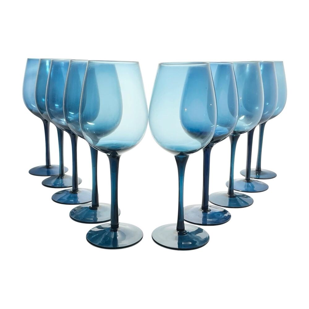Pier 1 Set of 10 Blue Wine, Water or All Purpose Glasses 9 1/4” 16oz
